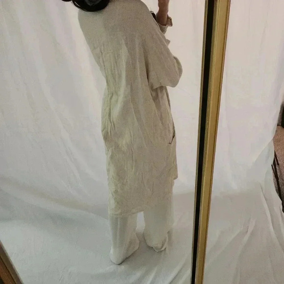 Authentic Organic Japanese Sweater Cardigan Pockets Artistic Beige Tan Straw - Picture 4 of 9